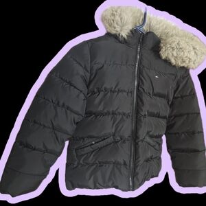 Tommy Hilfiger Black Puffer Jacket with Fur Hood